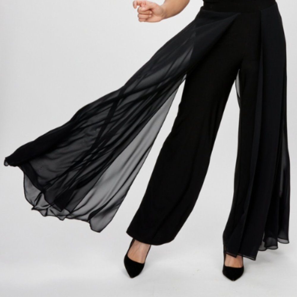 Black Wide Leg Pant with Chiffon Overlay